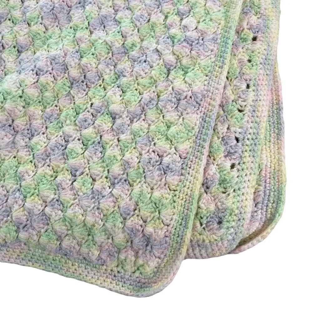 Vintage Crochet Pastel Multicolor Blanket Acrylic Throw Knit Crib Throw‎ Decor